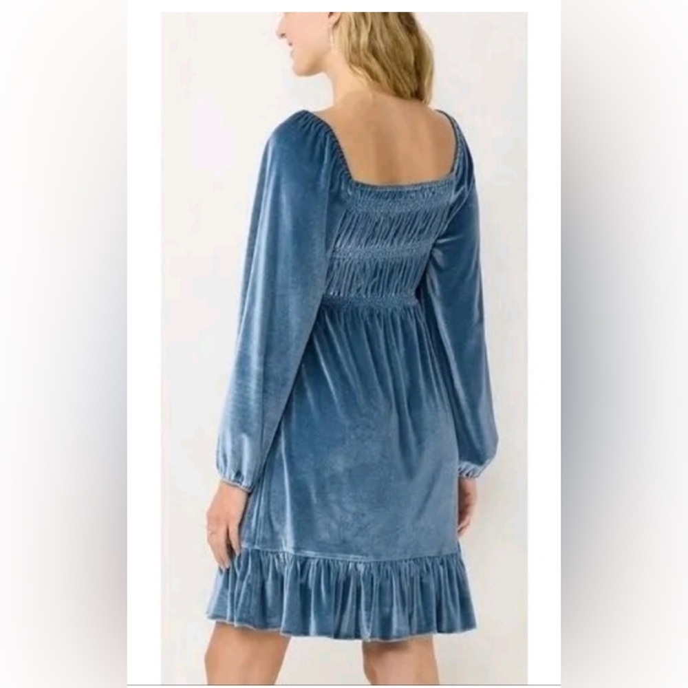 NWT LC Lauren Conrad satin blue square neck velvet mini dress in medium - Picture 2 of 9